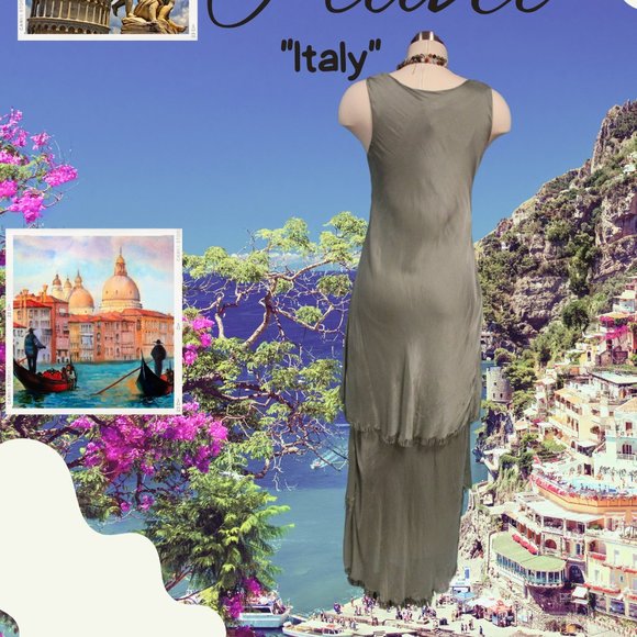 Olive Italian silk ruffled dress - Picture 2 of 3